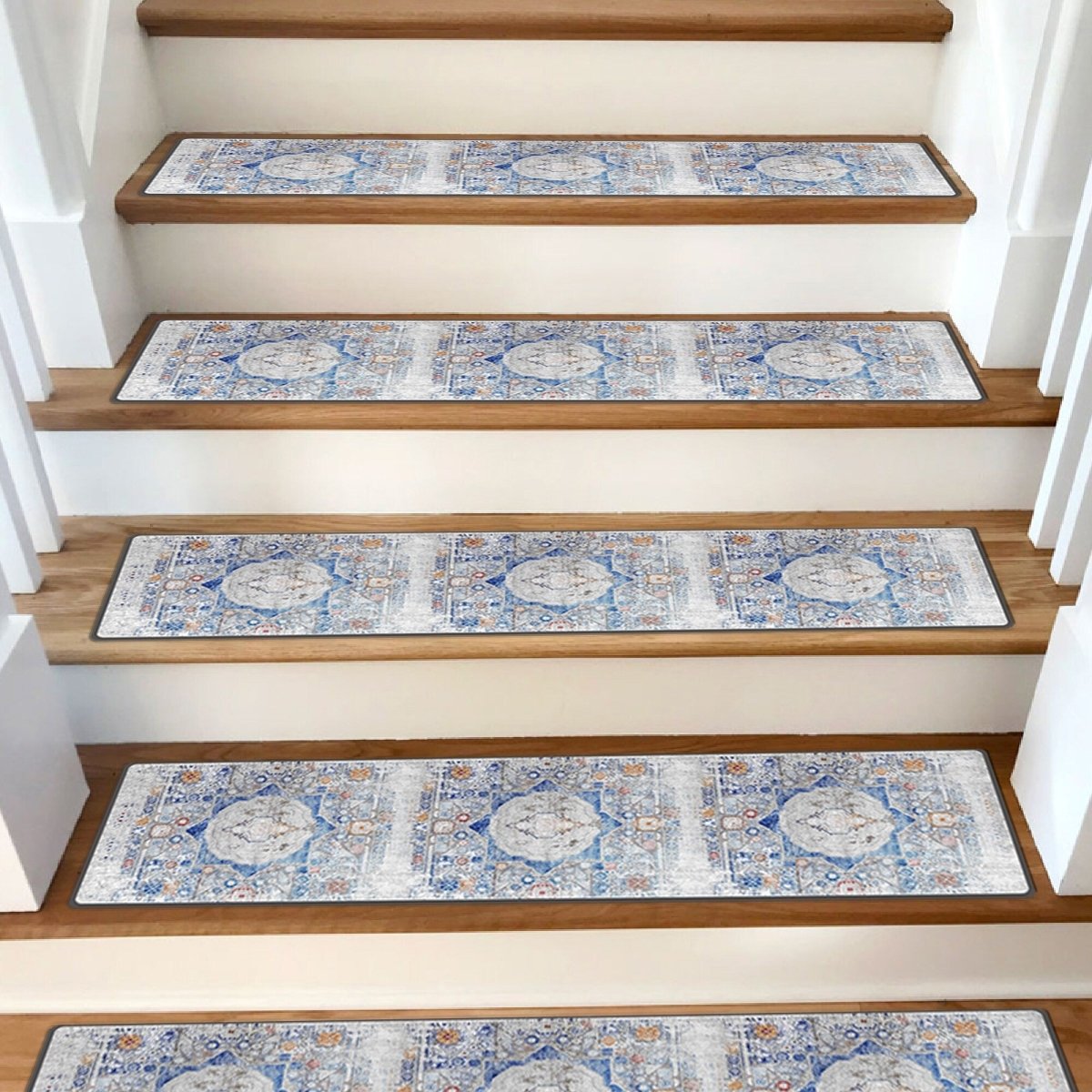 Oriental Stair Carpet, Stairs Carpet Rug, Soft Surface Step Rug, Easy to Clean, Step Rug, Stair Mat, Pet and Kids Friendly, - Slips Away - stair treads - 1525648882_3739706309 -