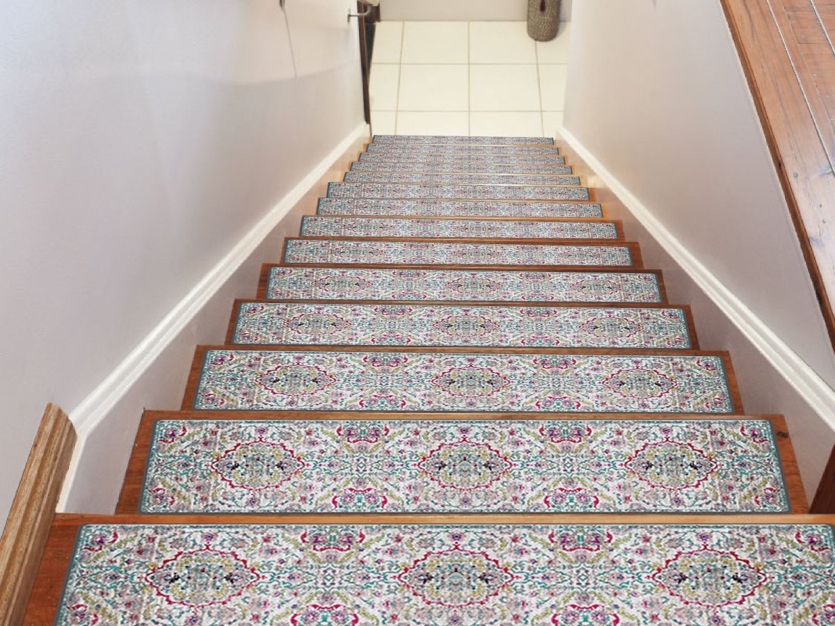 Oriental Stair Carpet. Treads Rug, Aesthetic Stair Runner, Ultra Thin Stair Mat, Modern Step Pad, Non-Slip Rug, Machine Washable Rug - Slips Away - stair treads - 1527871718_3750156215 -