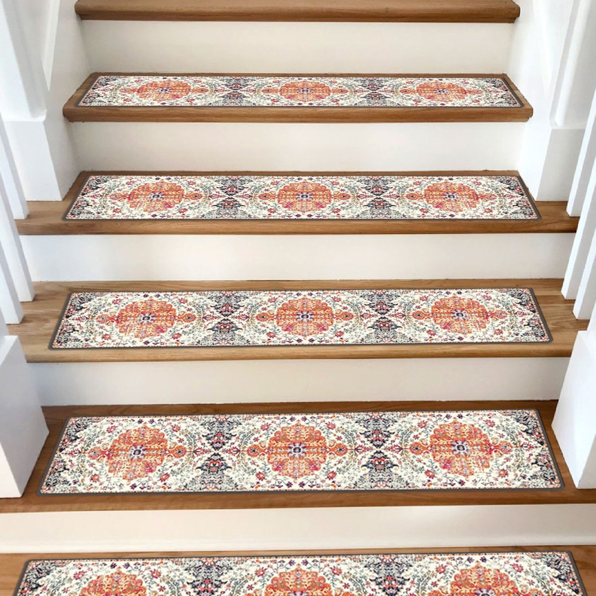 Oriental Stair Treads Carpet, Stair Carpet, Aesthetic Stair Runner, Ultra Thin Stair Mat, Modern Step Pad, Non-Slip, Machine Washable Rug - Slips Away - stair treads - 1541306877_3730534594 -