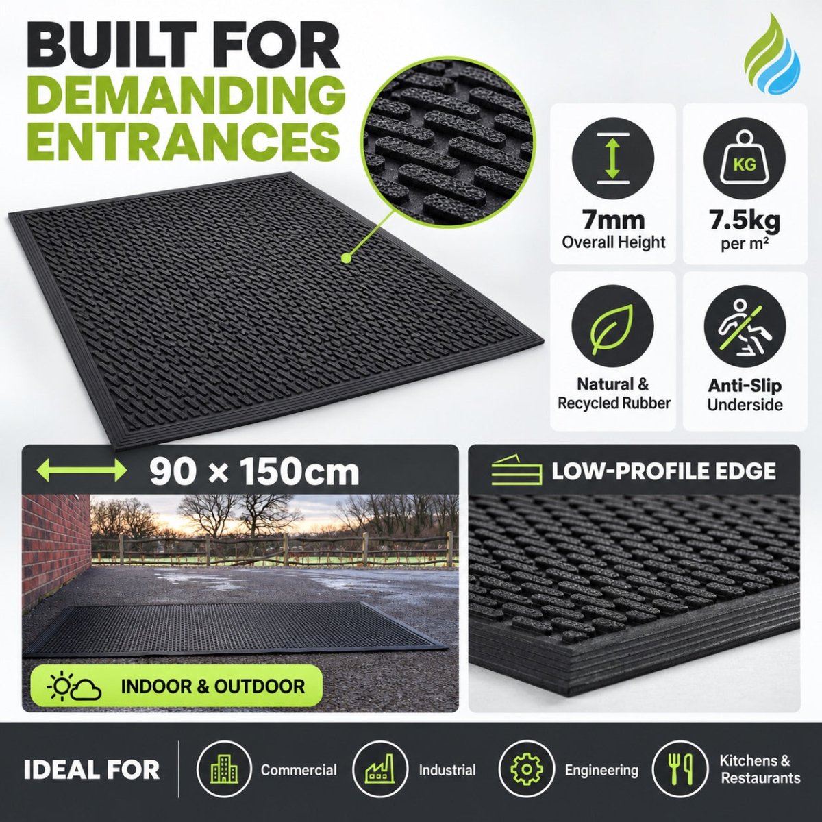 Outdoor Soilscraper Entrance Mat – Heavy-Duty, Non-Slip Mat to Trap Dirt and Mud - Slips Away - SO3660 -