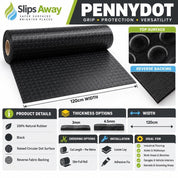 PennyDot Rubber Matting:Heavy-Duty Surface ProtectionThicknesses 3mm or 4,5mm Bespoke Linear Metre Cut - Slips Away - PD3122C -