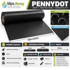 PennyDot Rubber Matting:Heavy-Duty Surface ProtectionThicknesses 3mm or 4,5mm Bespoke Linear Metre Cut - Slips Away - PD3122C -