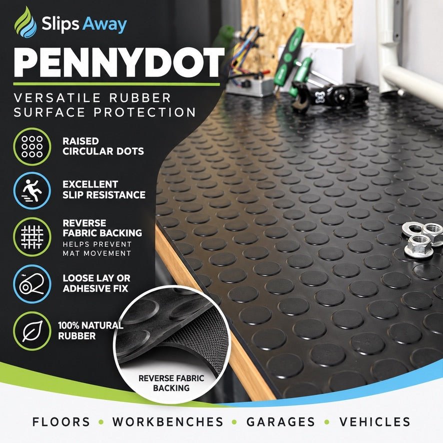 PennyDot Rubber Matting:Heavy-Duty Surface ProtectionThicknesses 3mm or 4,5mm Bespoke Linear Metre Cut - Slips Away - PD3122C -