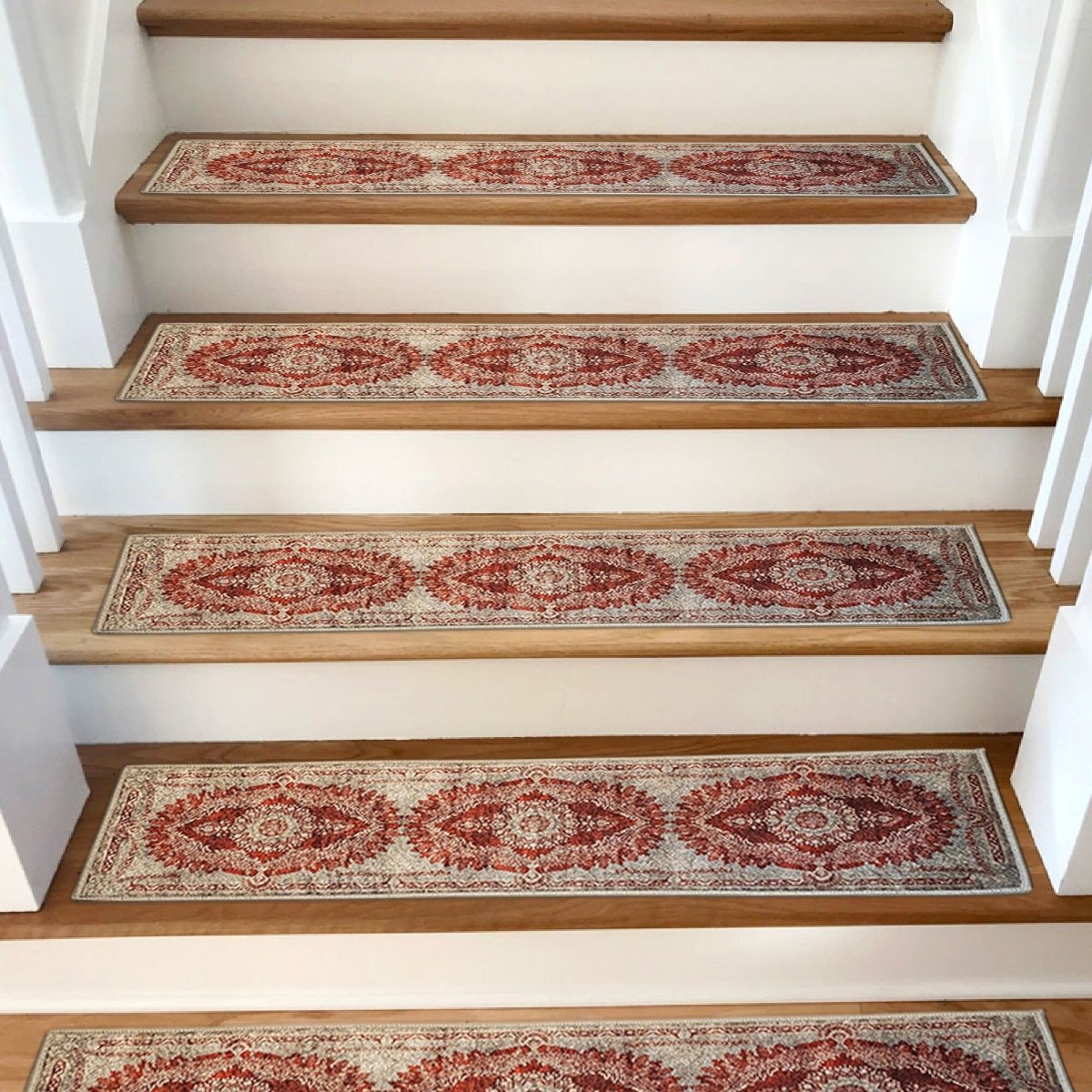 Persian Red Stair Treads Rug, Stair Carpet, Aesthetic Stair Runner, Ultra Thin Stair Mat, Modern Step Pad, Non-Slip Rug, Stair Washable - Slips Away - 1653964366_4260771791 -