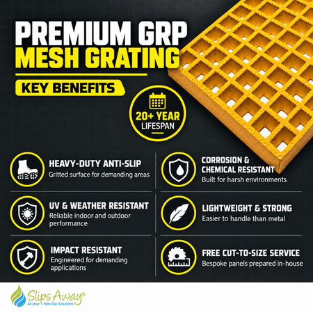 Premium Industrial-Grade GRP Mesh Grating – Heavy Duty, Anti-Slip, Corrosion Resistant Flooring Panel - Slips Away - GRP MESH GRATING - GR3939-25GN -