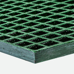 Close up of Green GRP mesh panel grid pattern on a white background