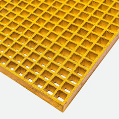 Yellow GRP mesh grid panel on a white background