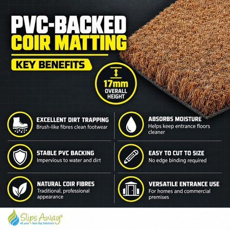 PVC Backed Coir Matting – Weather-Resistant Natural Coir Entrance Mat - Slips Away - CO1701 sample -