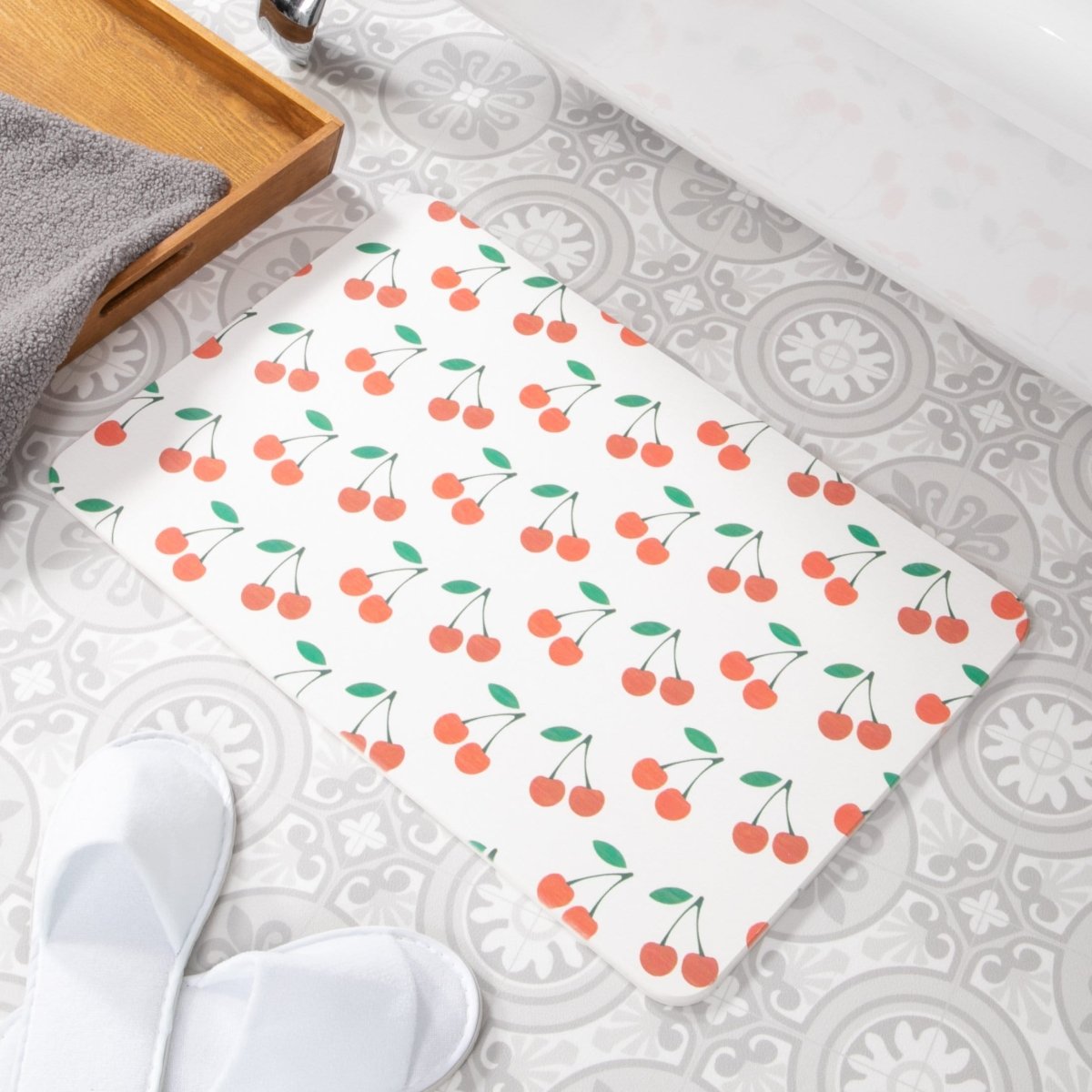 Red Cherries Bathmat - Cherry Blossom Bath Mat - Cute Bath Mat - Cherries Gift Bathroom Decor - Cherry Lover Gift - Stone Non Slip Bath Mat - Slips Away - 1330559958 -