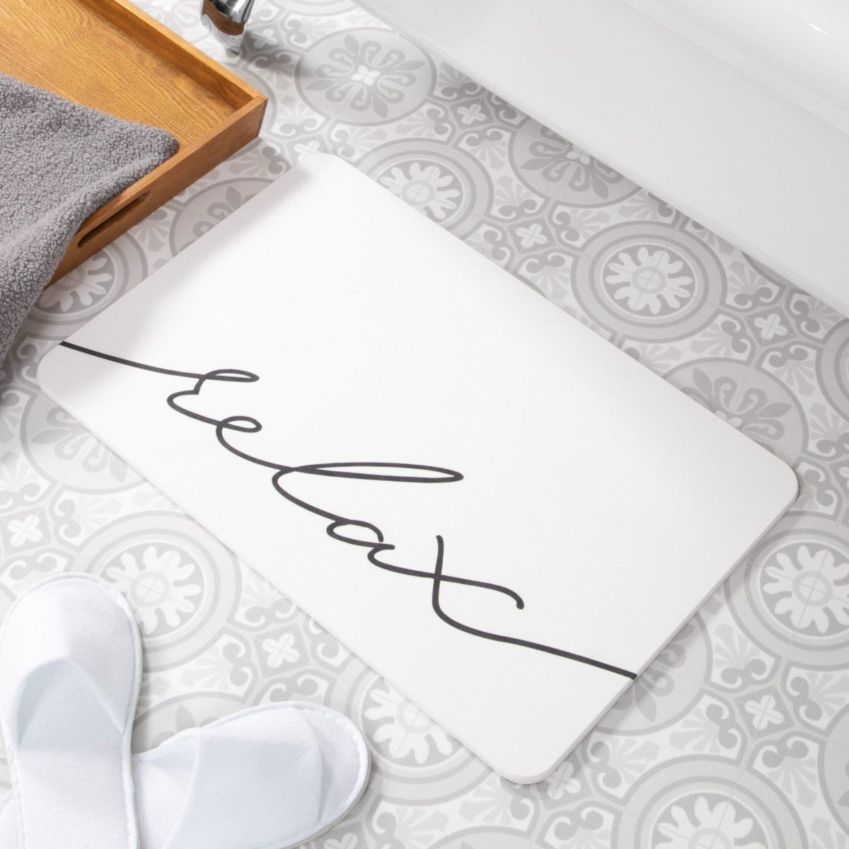 Relax Scribble Bathmat - White Stone Non Slip Bath Mat - Bathroom Decor - Funny Bathroom Decor - Funny Bath Mat - 100% Natural Eco-Friendly - Slips Away - 1344560475 -