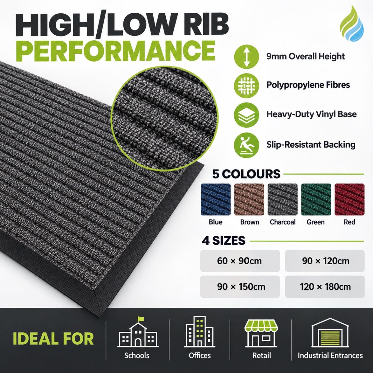 Low Dirt & Moisture Scraper Mat with Anti-Slip Backing - Slips Away -  -