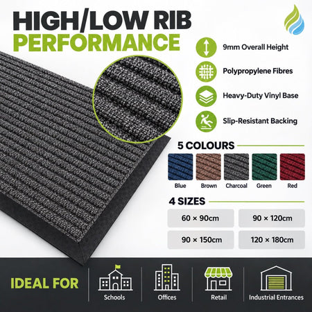 Ribbed Heavy-Duty Entrance Mat – High/Low Dirt & Moisture Scraper Mat with Anti-Slip Backing - Slips Away -  -