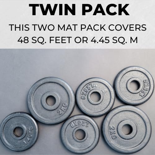 Rubber Gym Mats Twin Pack - Extra Heavy Duty, Non-Slip Commercial Grade Flooring - 48 Sq. Ft - 12mm Thick