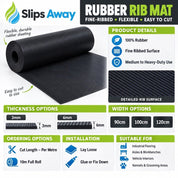 Rubber Rib Matting 3mm or 6mm Thick in 10 Metre Rolls - Slips Away - RR3122C -