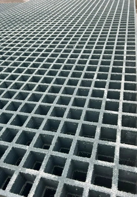 Grey GRP Open Mesh Grating Panels – Anti-Slip & Corrosion-Resistant for Walkways & Platforms