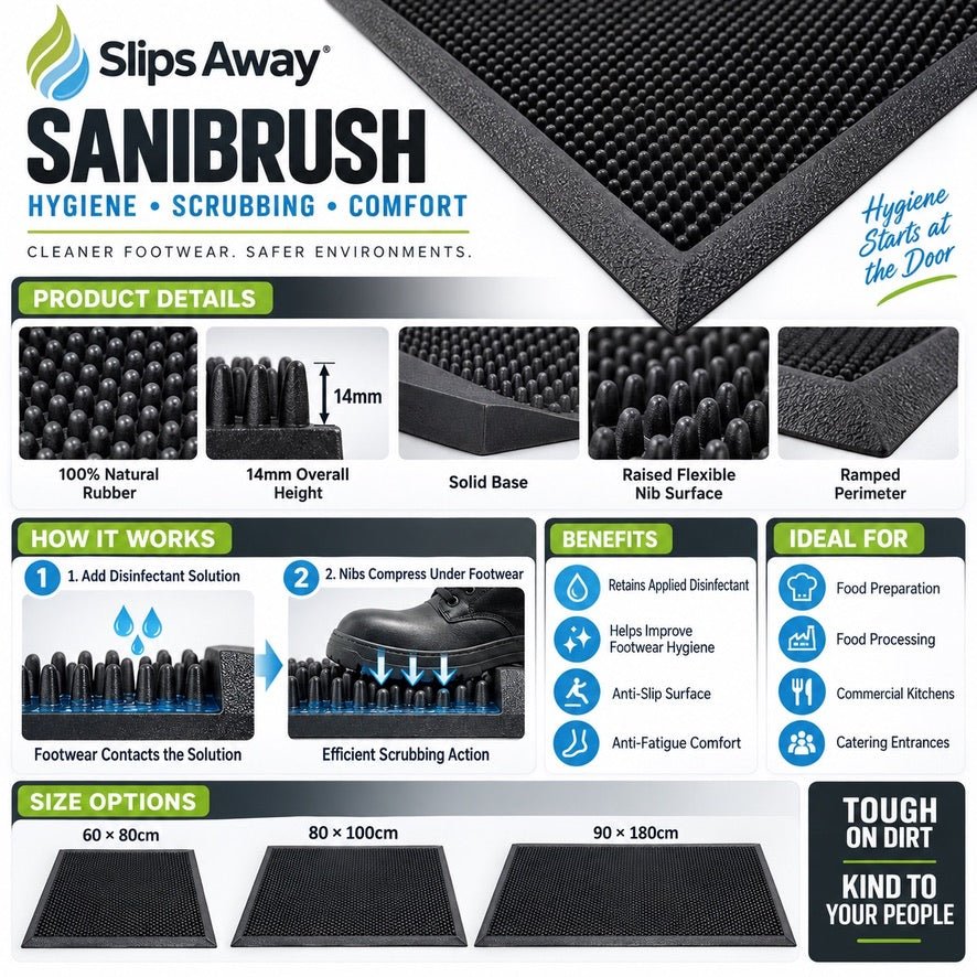 Sanibrush Anti-Slip Hygiene Mat – Durable, Easy-Clean & Safe Flooring - Slips Away -  -