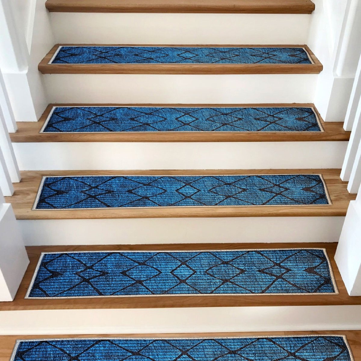 Scandinavian Blue Stair Treads Rug, Stair Carpet, Aesthetic Stair Runner, Ultra Thin Stair Mat, Step Pad, Non-Slip Rug, Washable Carpet - Slips Away - 1683743849_4323789197 -