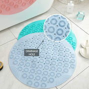 Shower Mat round Bath Mat PVC Bathroom Mat Antibacterial Bathtub Mat Non Slip Shower Mats with Suction Cups and Drain Holes, Machine Washable for Bathroom Bathtub Toilet(55X55Cm,Green) - Slips Away - B0868LP1R4 - 