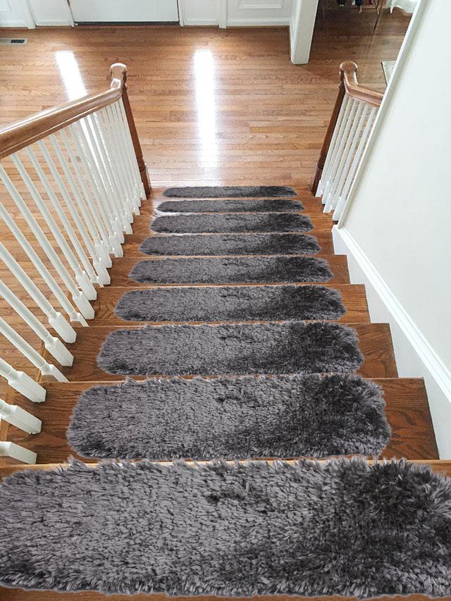 Soft Shaggy Carpet Stair Treads NON-SLIP Machine Washable Mats/Rugs, 22x67Cm, 30Mm Thickness - Slips Away - B084HKX8WN -