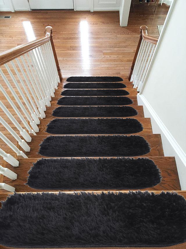 Soft Shaggy Carpet Stair Treads NON-SLIP Machine Washable Mats/Rugs, 22x67Cm, 30Mm Thickness - Slips Away - B08GKY9BFN -