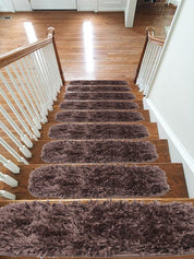 Soft Shaggy Carpet Stair Treads NON-SLIP Machine Washable Mats/Rugs, 22x67Cm, 30Mm Thickness - Slips Away - B08GKY9BFN -