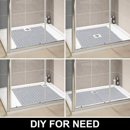 Square Non-Slip Shower Mat with Suction Cups, Grey, 54x54 cm