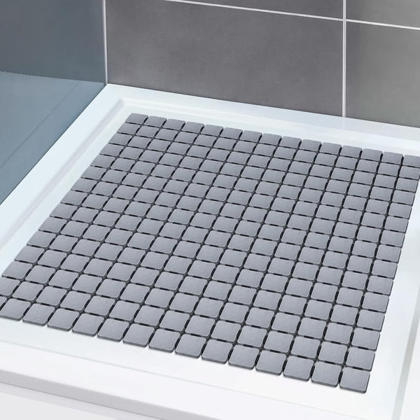 Square Non-Slip Shower Mat with Suction Cups, Grey, 54x54 cm