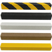 Five rectangular GRP stair Nosing with different color patterns on a white background