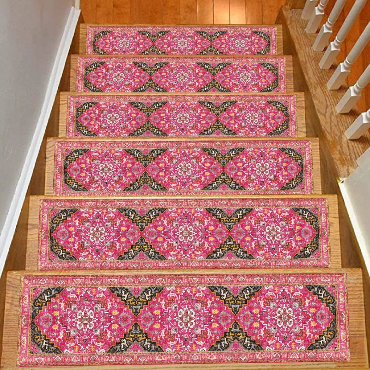 Vintage Designed Stair Carpet, Aesthetic Stair Runner, Ultra Thin Stair Mat, Modern Step Pad, Non-Slip Rug, Machine Washable Rug - Slips Away - stair treads - 1542059733_3750169309 -