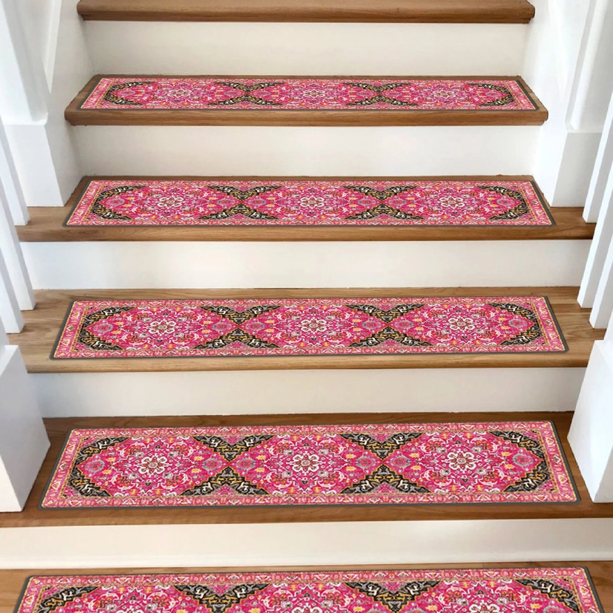 Vintage Designed Stair Carpet, Aesthetic Stair Runner, Ultra Thin Stair Mat, Modern Step Pad, Non-Slip Rug, Machine Washable Rug - Slips Away - stair treads - 1542059733_3750169309 -