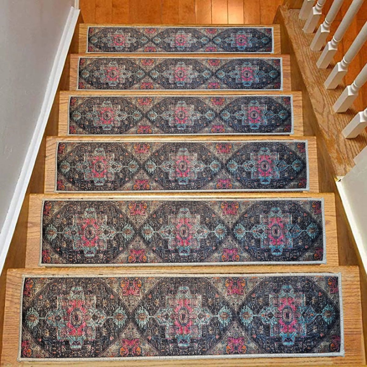 Vintage Designed Stair Carpet, Treads Rug, Aesthetic Stair Runner, Ultra Thin Stair Mat, Modern Step Pad, Non-Slip Rug, Machine Washable Rug - Slips Away - stair treads - 1527867514_3733865232 -