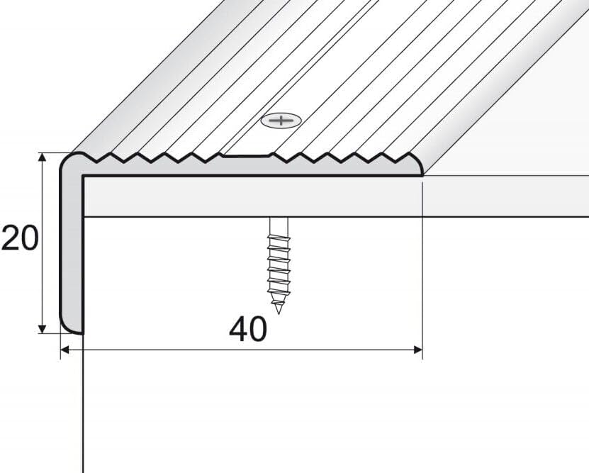 Anodised Aluminium Anti-Slip Stair Nosing - 40 x 20mm, 900mm (2.95ft) Length 