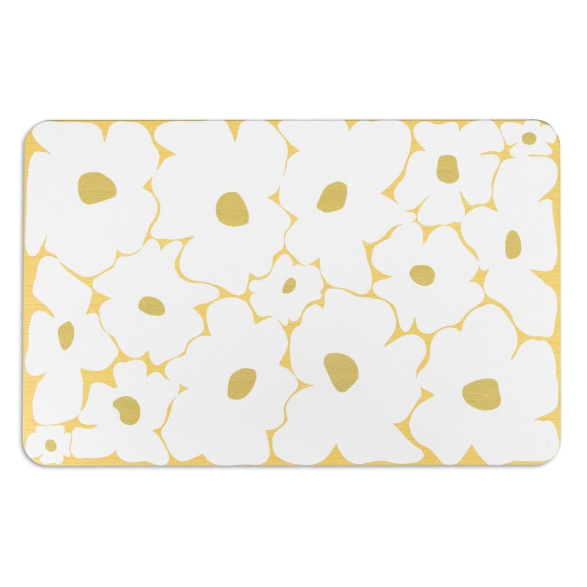 Yellow Flowers Bathmat - White Stone Non Slip Bath Mat - Modern Floral Mat - Bathroom Entrance Mat - Housewarming Gifts - 39 X 60Cm - Slips Away - 1344580141 -