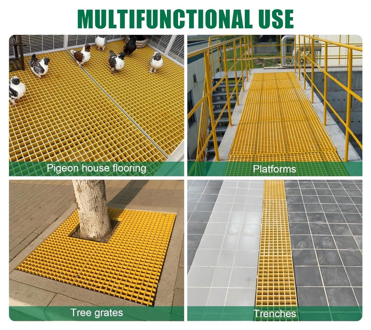 Yellow GRP Open Mesh Grating Panels – Anti - Slip & Corrosion - Resistant for Walkways & Platforms - Slips Away - GRP MESH GRATING - YLW GRP MESH 2000x1000x25 - 