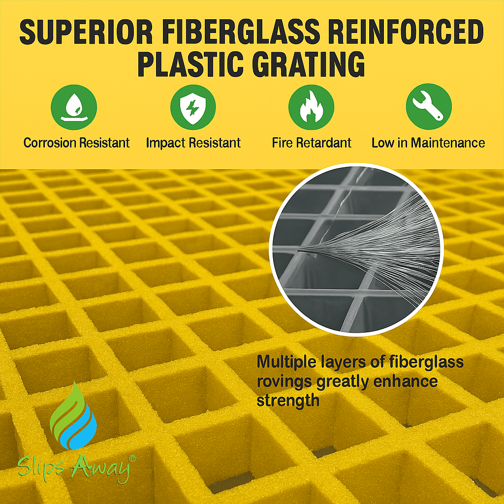 Yellow GRP Open Mesh Grating Panels – Anti - Slip & Corrosion - Resistant for Walkways & Platforms - Slips Away - GRP MESH GRATING - YLW GRP MESH 2000x1000x25 - 