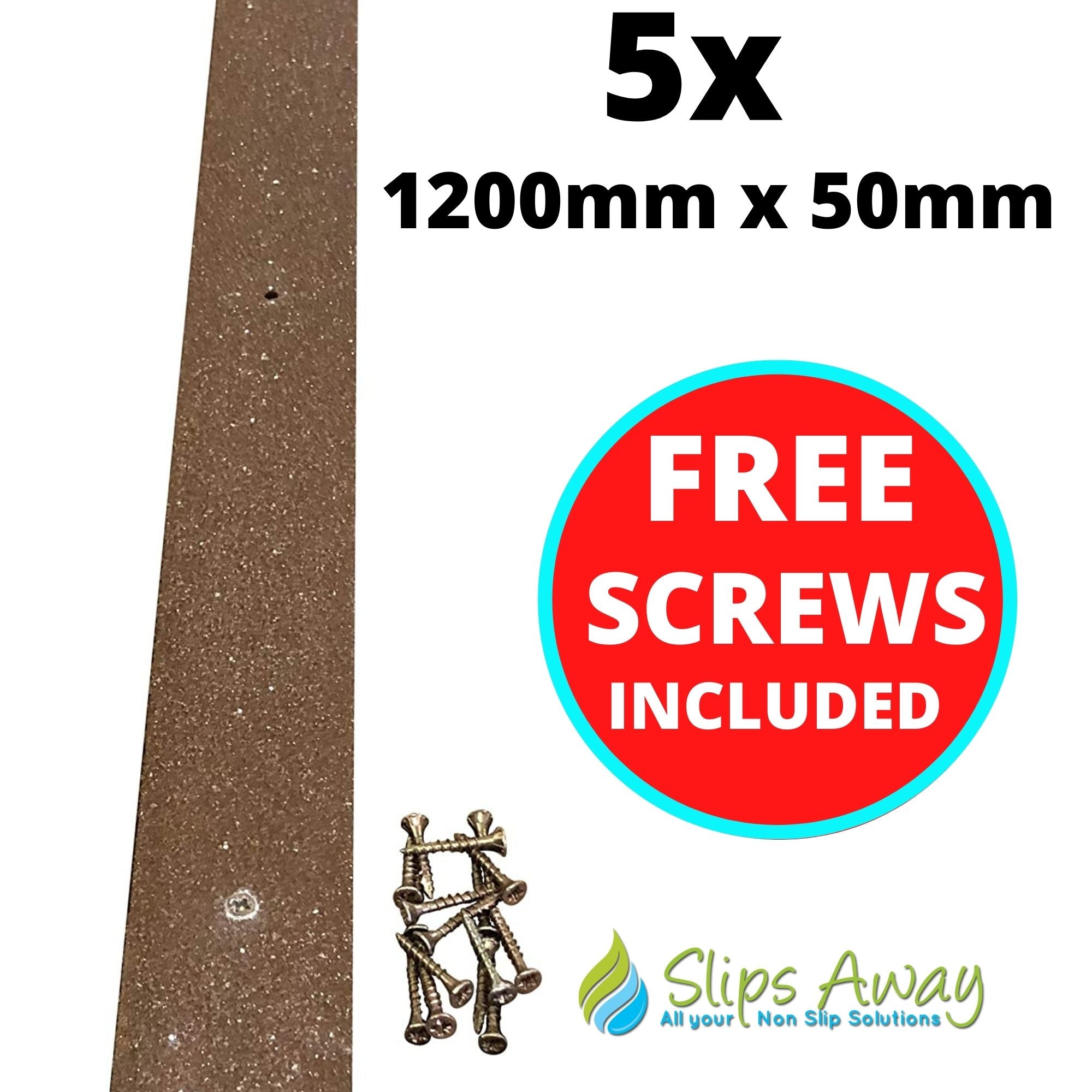 Brown Non Slip Decking Strips - Slips Away decking strip brown 1200mm x 50mm 5x pack -# - 5061000044284 decking strip brown 1200mm x 50mm 5x pack - 1200mm x 50mm