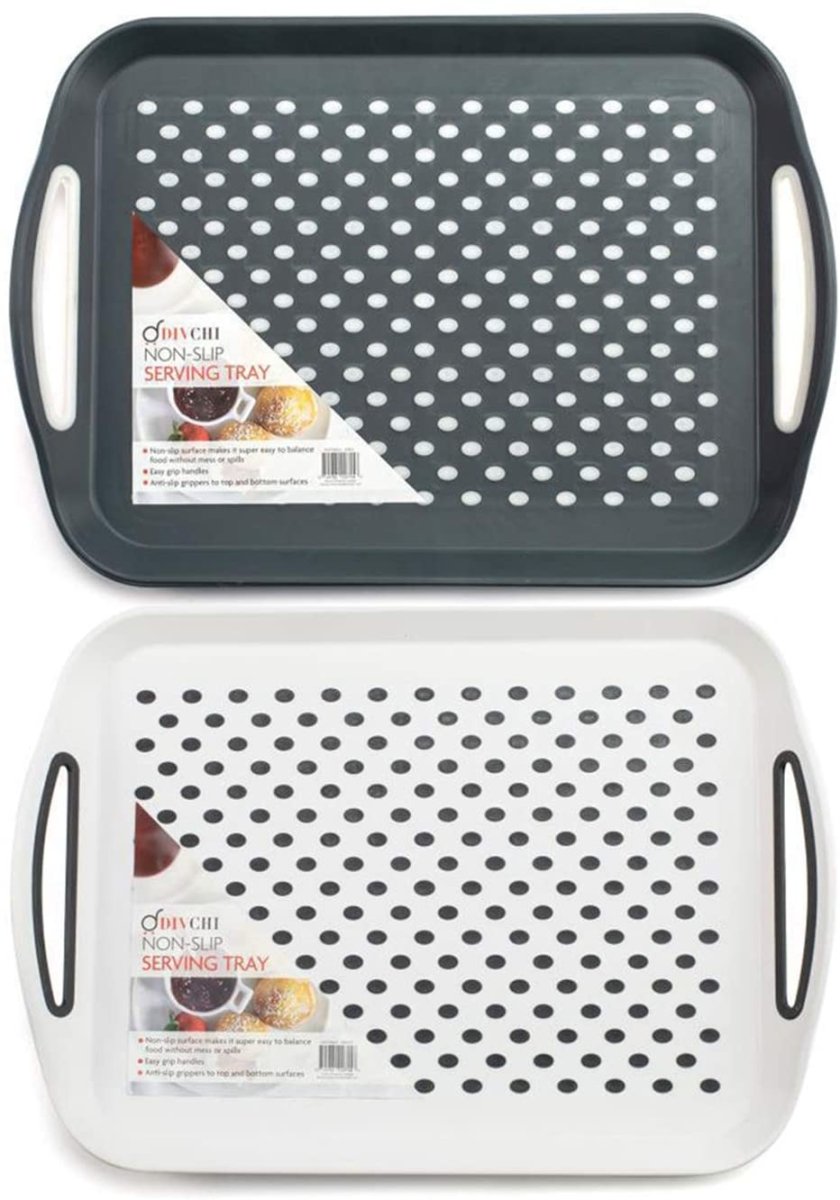 2x Set of Anti-Slip Rectangular Plastic Dinner/Drinks Serving Tray - Slips Away - ‎B07ZBLJ4FX -