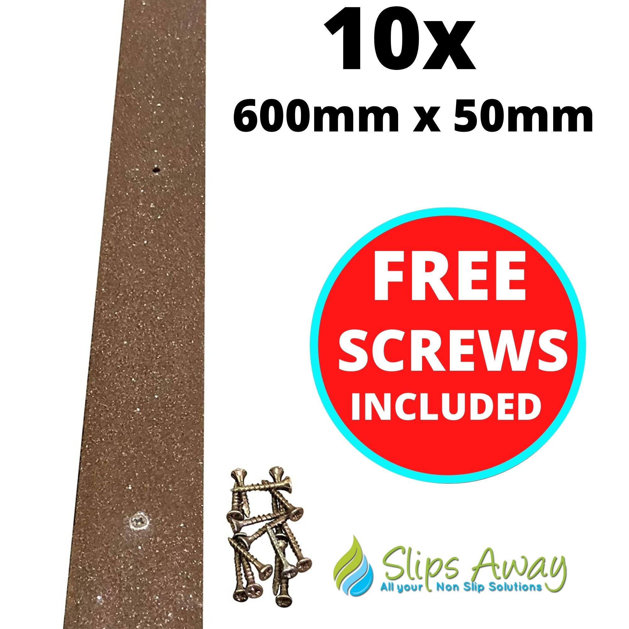 Brown Non Slip Decking Strips - Slips Away decking strip brown 600mm x 50mm 10x pack -# - 5061000044215 decking strip brown 600mm x 50mm 10x pack - 600mm x 50mm