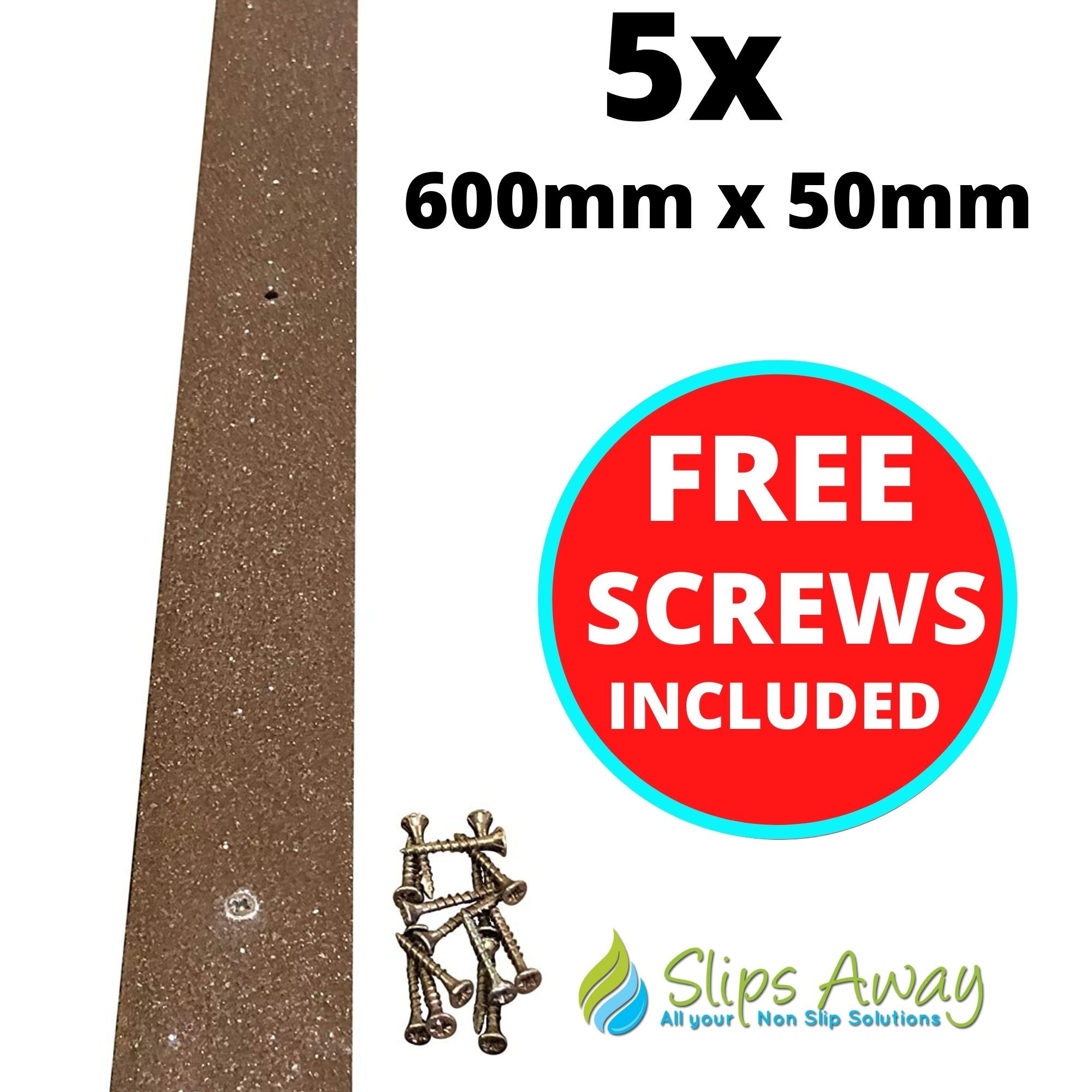 Brown Non Slip Decking Strips - Slips Away decking strip brown 600mm x 50mm 5x pack -# - 5061000044208 decking strip brown 600mm x 50mm 5x pack - 600mm x 50mm