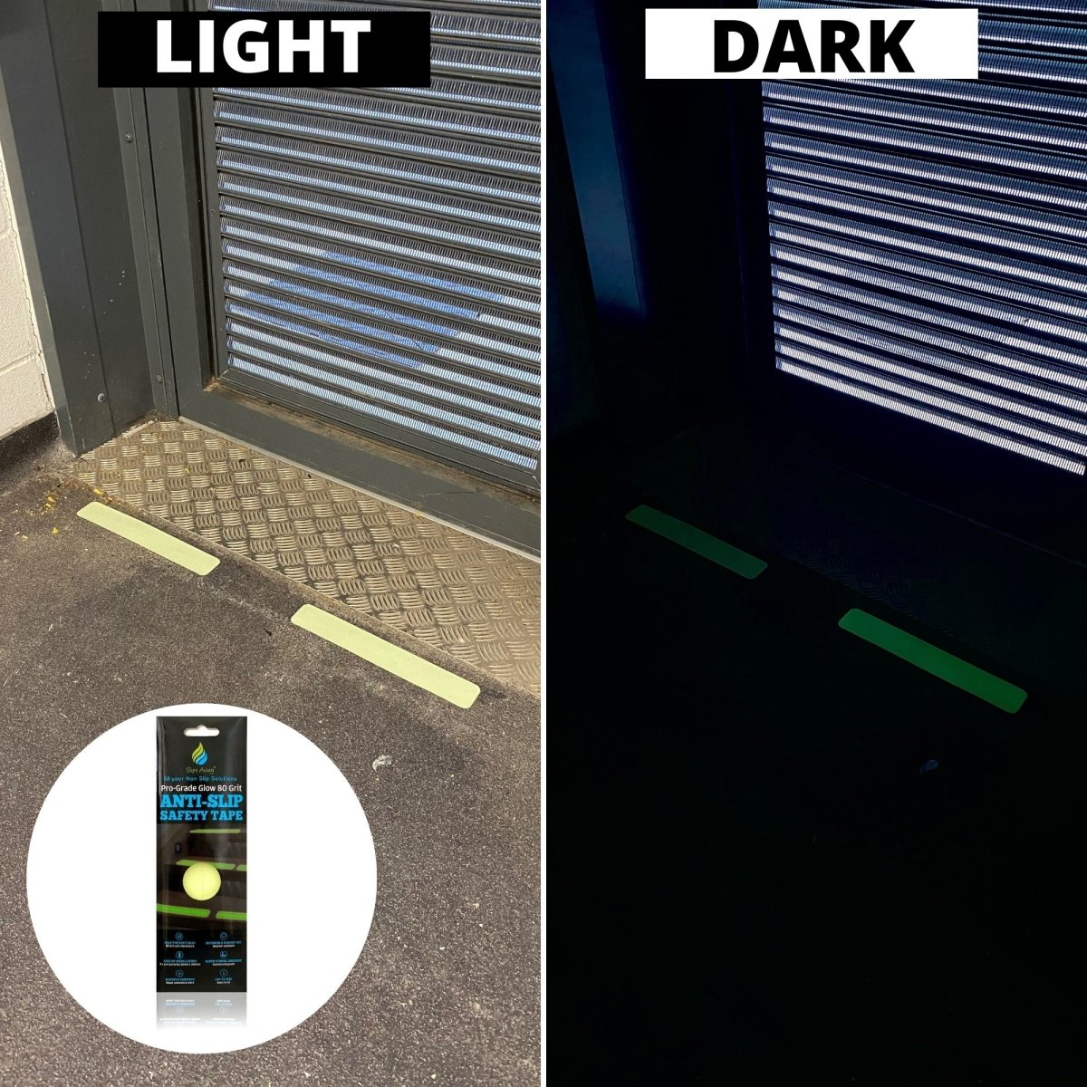 8 Pack Anti Slip Strips Luminous, Glow in the Dark Pre Cut Tape , 12" x 2" - Slips Away - SA044 -