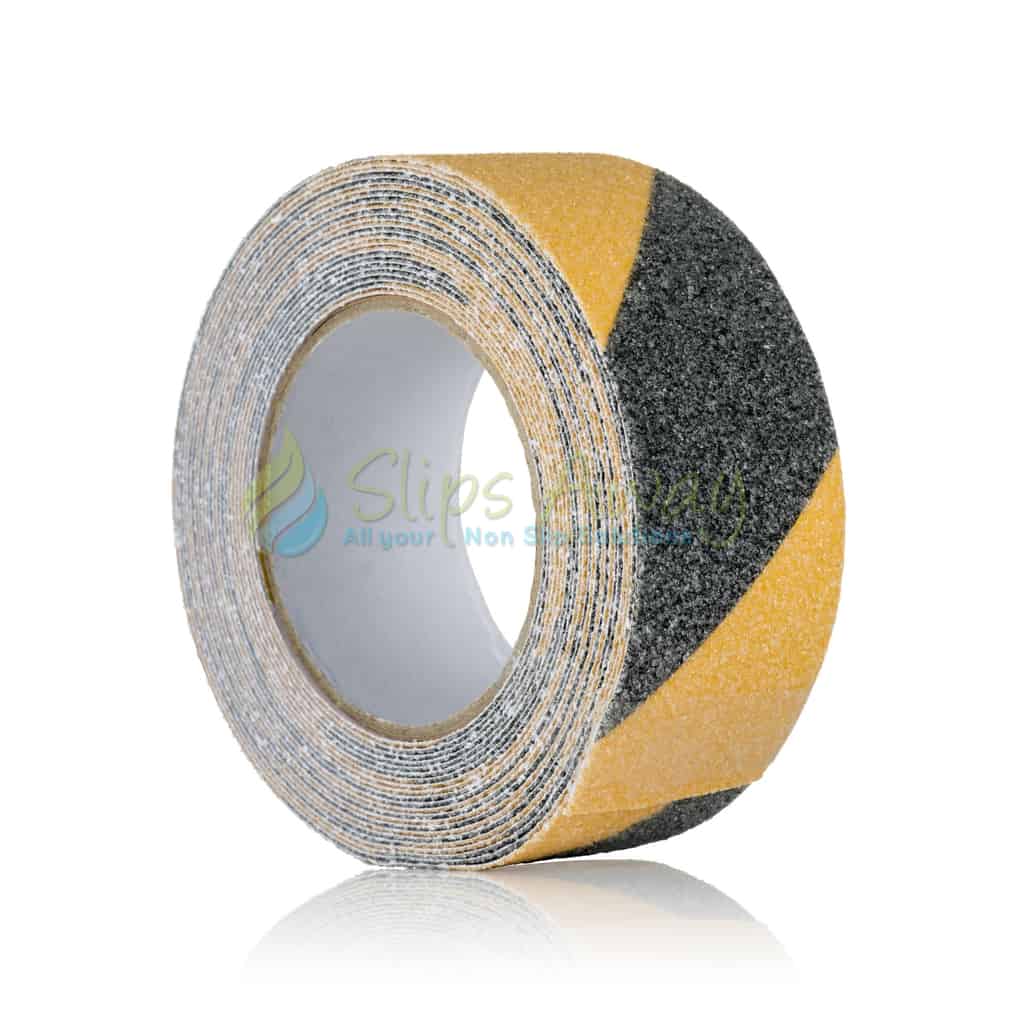 Anti Slip Hazard Warning Tape Yellow & Black 80 Grit Texture - 7.62m - Slips Away - SA029 -