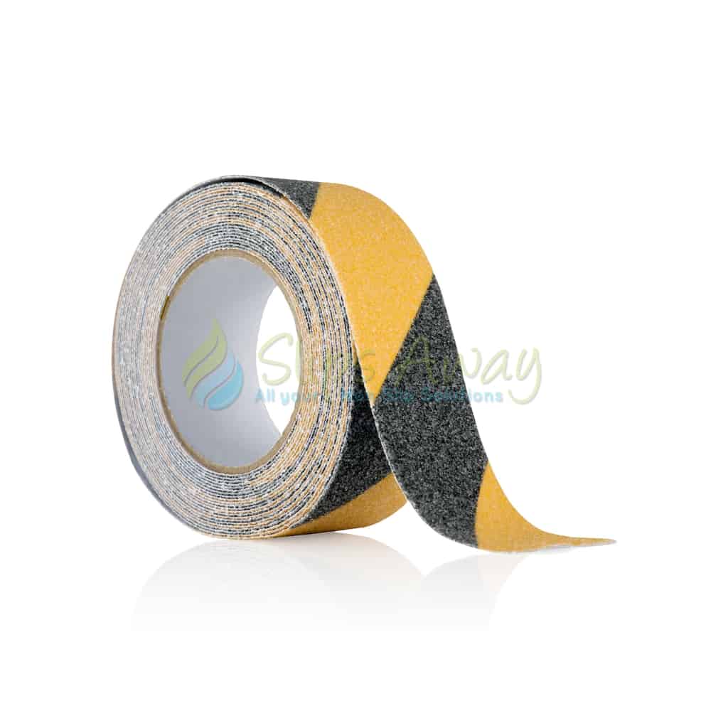 Anti Slip Hazard Warning Tape Yellow & Black 80 Grit Texture - 7.62m - Slips Away - SA029 -