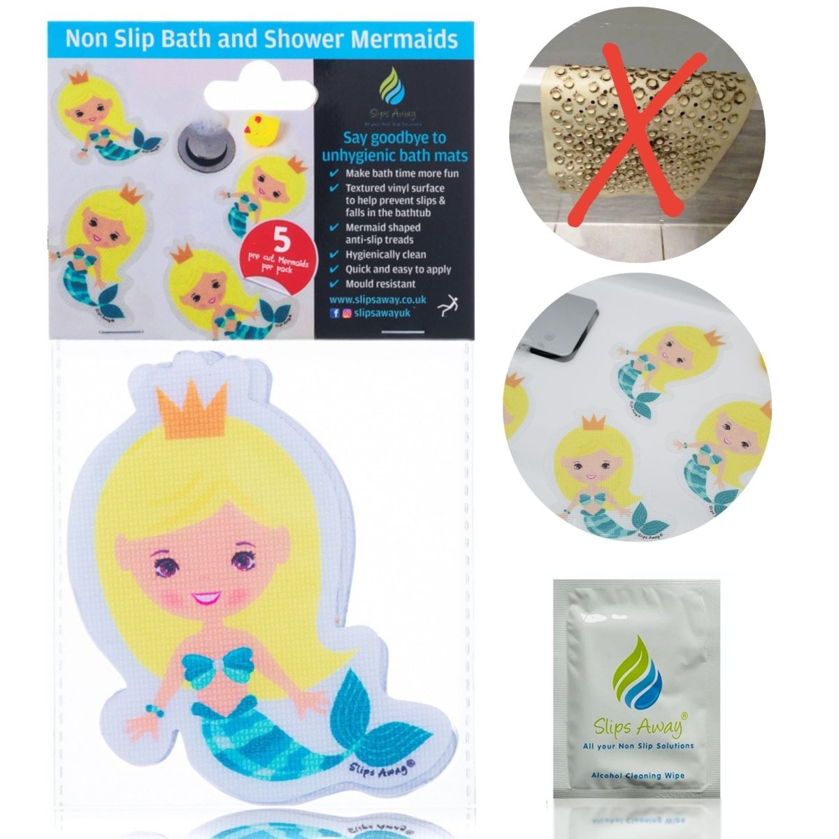 Anti Slip Kids Bath Stickers - Mermaid ( 5x Pack ) - Slips Away - SA020 -