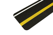 Anti Slip Pre Cut Tile Tread, Black & Yellow Stripe, 150mm x 610mm - Slips Away - H3412YUA-150mm-x-610mm-Reflective-and-Glow-in-the-Dark-Stripe-Tile -