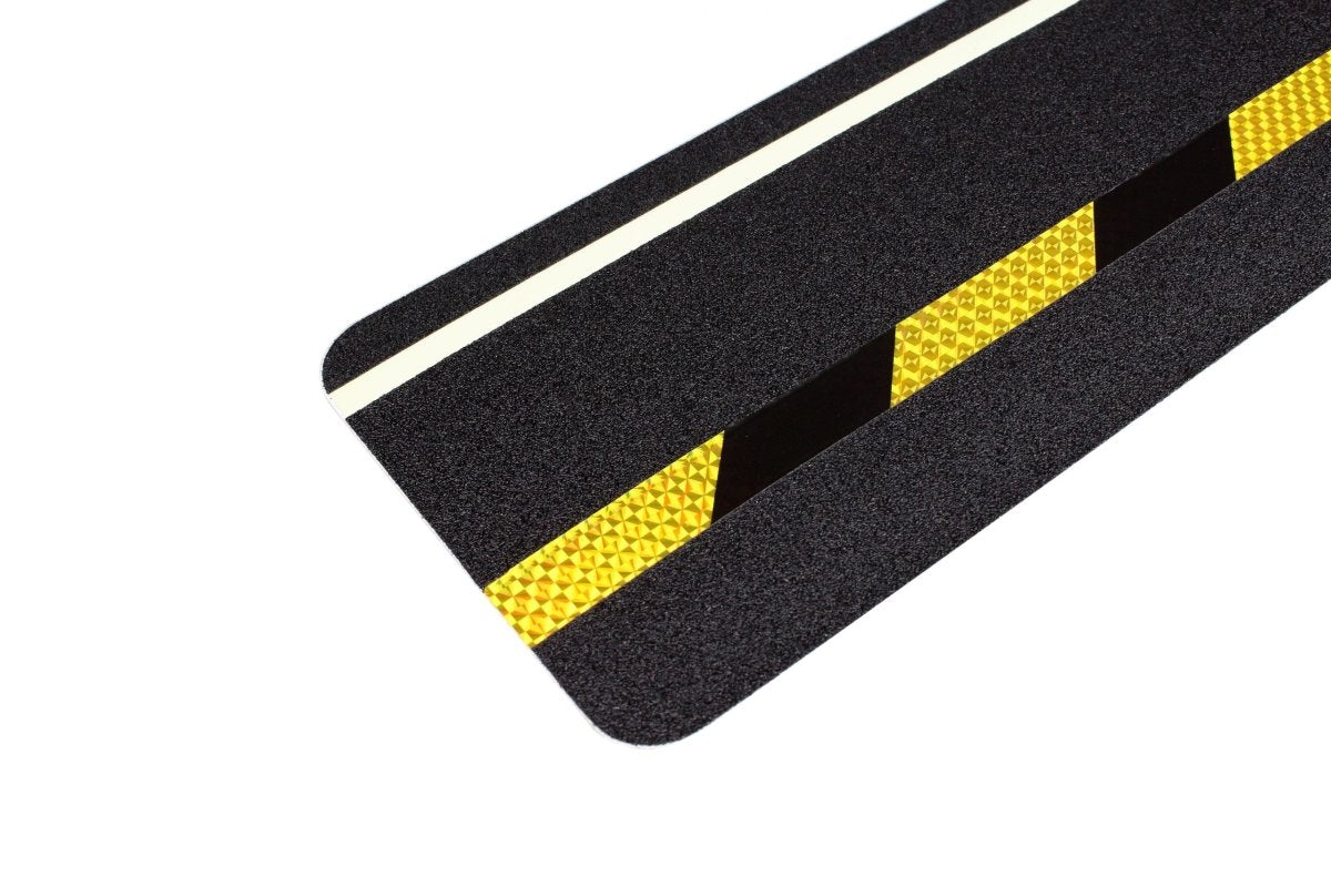 Anti Slip Pre Cut Tile Tread, Glow in the Dark Stripe - 150mm x 610mm - Slips Away - H3412DUA-150mm-x-610mm-Hazard-and-Glow-in-the-Dark-Stripe-Tile-1 -