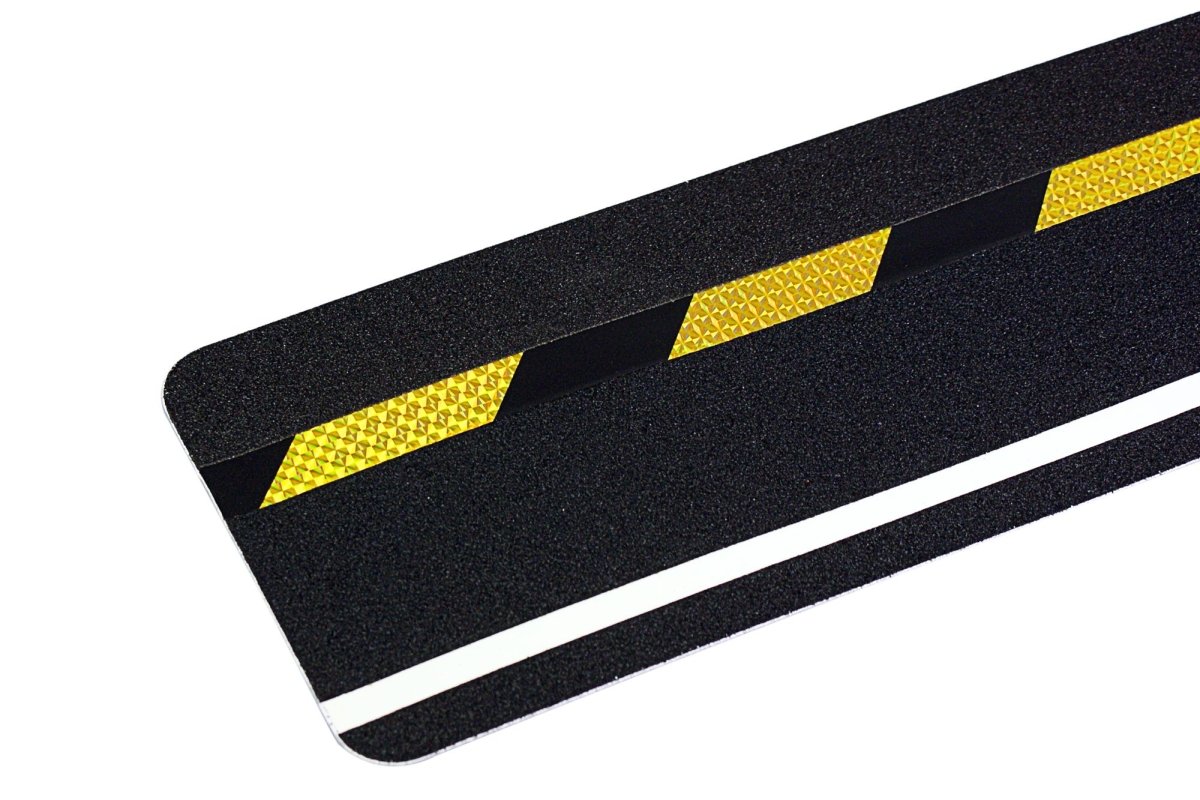 Anti Slip Pre Cut Tile Tread, Glow in the Dark Stripe - 150mm x 610mm - Slips Away - H3412DUA-150mm-x-610mm-Hazard-and-Glow-in-the-Dark-Stripe-Tile-1 -