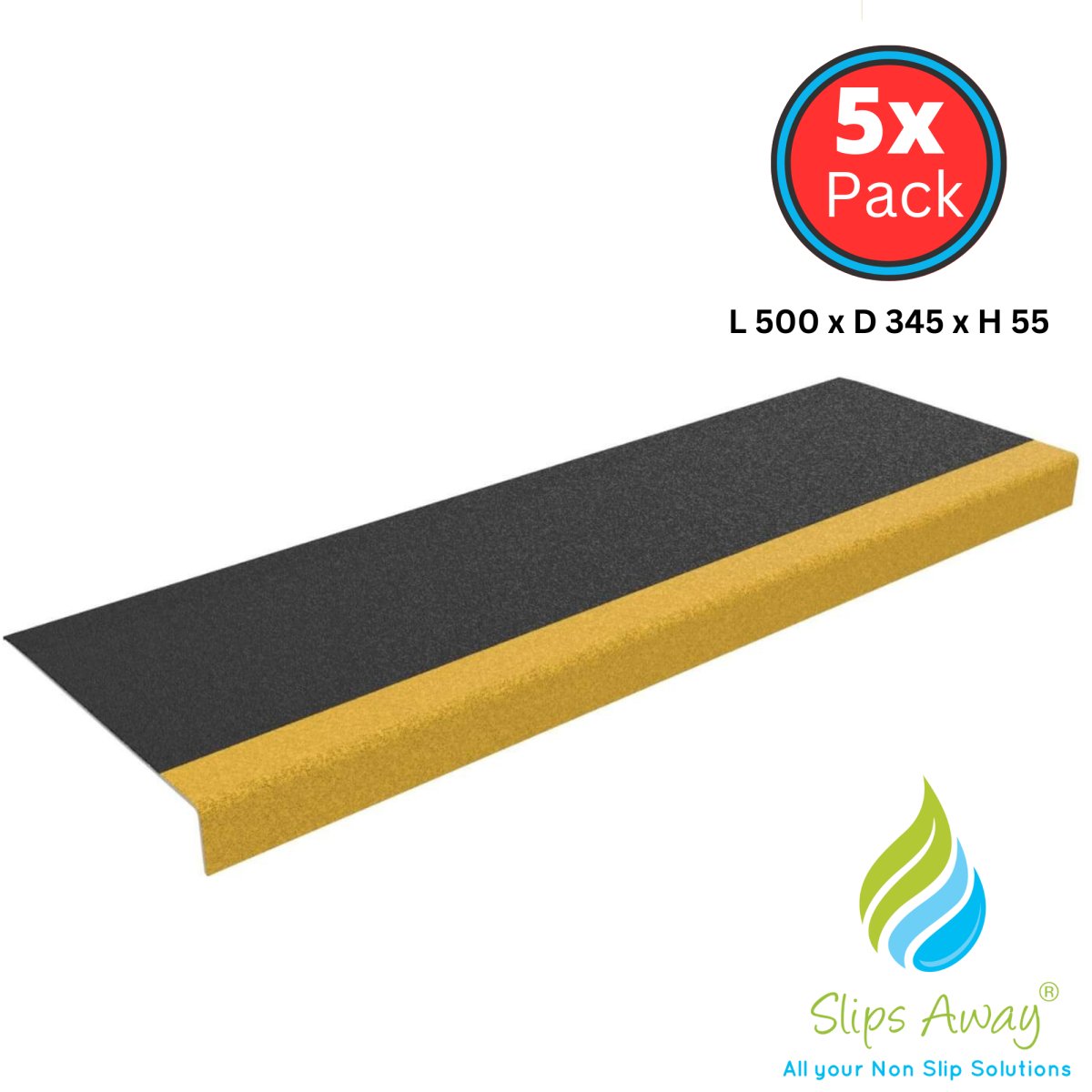Anti-Slip Stair Tread Covers - GRP Heavy Duty - Black & Yellow Nosing - Slips Away - Anti Slip Stair Tread Covers GRP 500mm x5 -