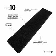Anti Slip Tape for Steps in Black 10x Pre Cut Treads 24″x6″ - Slips Away - SA018 -