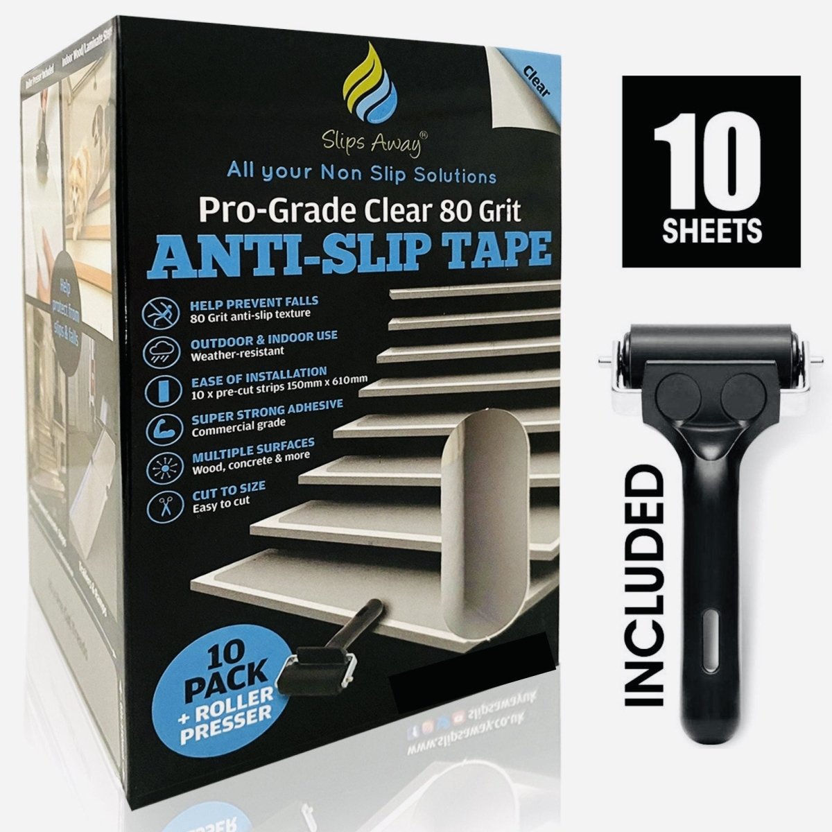 Anti Slip Tape Pre Cut Sheets in Clear 10x Pack 24″x6″ - Slips Away - SA065 -