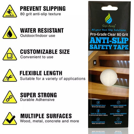Anti Slip Tape Pre Cut Treads in Clear 12" x 2 " 8x Pack - Slips Away - SA028 -